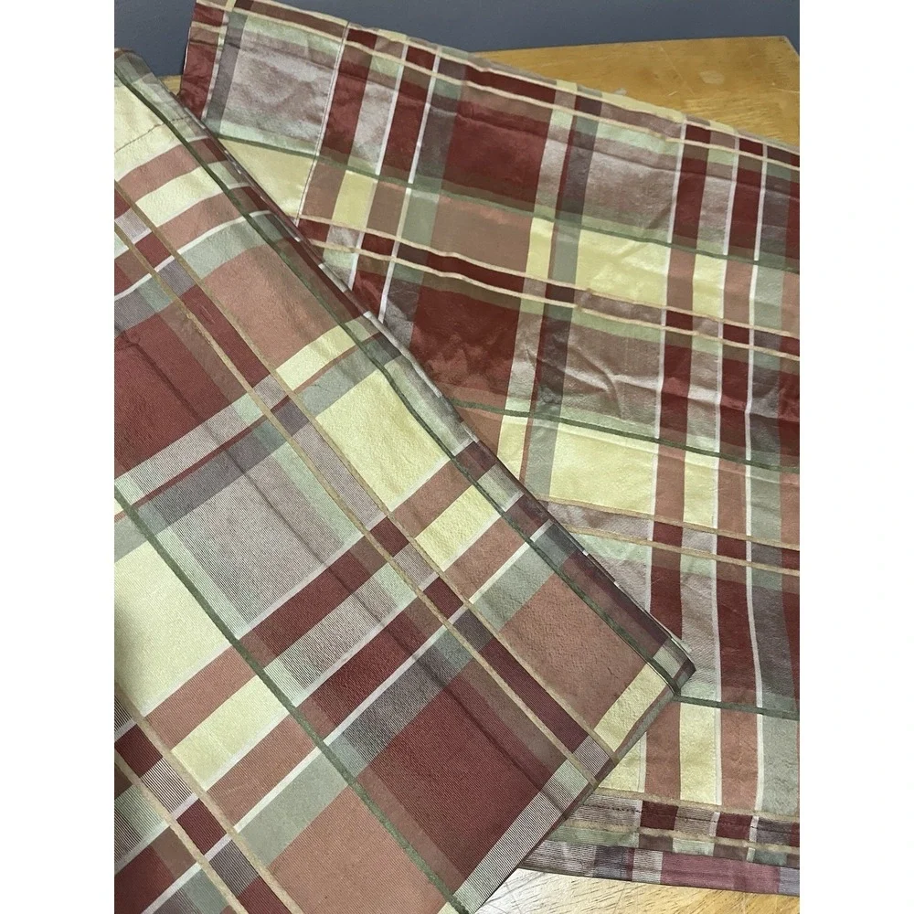 JC Penny Chris Madden Silk Curtain Panels Set of 2 Gold Rust Plaid Lined 41x82